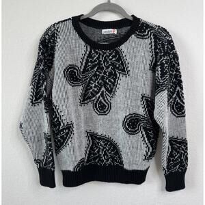 Vintage Pandora USA Black‎ White Knit Sweater Paisley Floral Pattern Women’s M